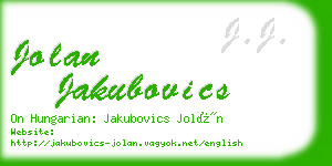 jolan jakubovics business card
